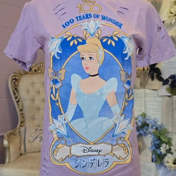 NWT Disney 100 Her Universe Cinderella Distressed Tee XS Purple - Picture 3 of 7